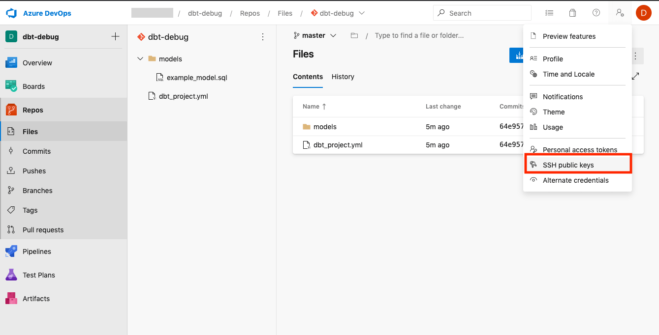 Navigate to the 'SSH public keys' settings page Navigate to the 'SSH public keys' settings page