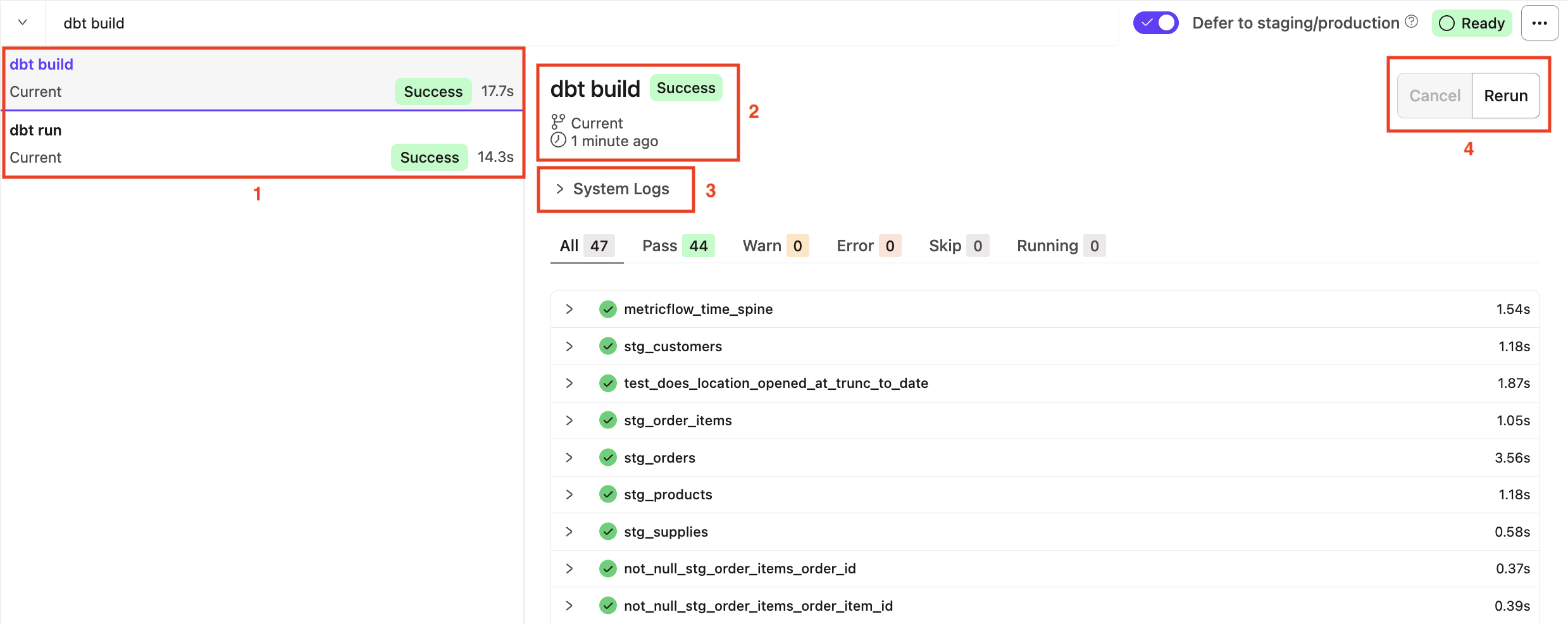 The Invocation History Drawer returns a log and detail of all your dbt invocations. The Invocation History Drawer returns a log and detail of all your dbt invocations.